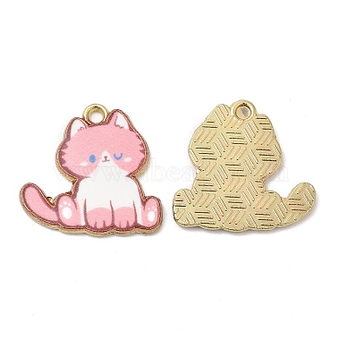 Golden Pink Cat Shape Alloy+Enamel Pendants