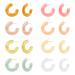 8 Pairs 8 Colors Acrylic Arch Stud Earrings, Stainless Iron Jewlelry for Women, Mixed Color, 34.5~36.5x6.5~7.5mm, Pin: 0.6mm, 1 Pair/color(EJEW-AN0003-38)