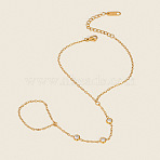 304 Stainless Steel Cable Chain Bracelets, Cubic Zirconia Flat Round Link Ring Bracelets for Women, Real 18K Gold Plated, Inner Diameter: 6-1/4 inch(16cm)(MG3461)