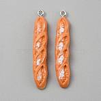 10Pcs Opaque Resin Pendants, Imitation Bread, Baguette, with Platinum Alloy Loop, Dark Orange, 47x9x5.5mm, Hole: 2mm(CRES-WH0017-06L-P)