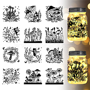 PVC Silhouette Paper, for Lighting Decoration, Paper Cut Light Box, Rectangle, Mushroom, 90x100mm, 12pcs/set(AJEW-WH0345-0013)