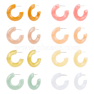 8 Pairs 8 Colors Acrylic Arch Stud Earrings, Stainless Iron Jewlelry for Women, Mixed Color, 34.5x6.5mm, Pin: 0.6mm, 1 Pair/color(EJEW-AN0003-38)