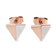 Triangle 304 Stainless Steel & Natural Shell Stud Earrings for Women, with 316 Surgical Stainless Steel Ear Pins, Rose Gold, 7.5x8.5mm(EJEW-C096-23RG)