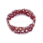 Bling Glass Beaded Stretch Bracelet, Braided Flower Bracelet for Women, Dark Red, Inner Diameter: 2 inch(5cm)(BJEW-N018-03-04)