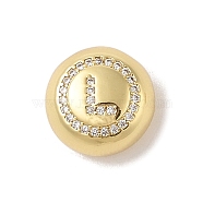 Rack Plating Brass & Cubic Zirconia Pendants, Cadmium Free & Lead Free, Long-Lasting Plated, Flat Round with Letter, Letter L, 13x7mm, Hole: 4x3mm(KK-Z047-07G-L-RS)