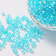 Bicone AB Color Plated Eco-Friendly Transparent Acrylic Beads, Cyan, 4x4mm, Hole: 1mm, about 16600pcs/500g(TACR-A003-4mm-25)