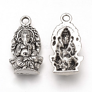 Tibetan Style Alloy Pendants, Hindu Elephant God Lord Ganesh Statue, Cadmium Free & Lead Free, Antique Silver, 26.5x14x5mm, Hole: 2mm, about 445pcs/1000g(TIBEP-T002-38AS-RS)