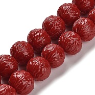 Synthetic Coral Carved Beads Strands, Dyed, Flower, FireBrick, 12x11mm, Hole: 0.8mm, about 32pcs/strand, 13.66''(34.7cm)(CORA-H003-03)