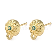 Flat Round Brass Stud Earrings Findings, with Enamel & Horizontal Loops, Long-Lasting Plated, Lead Free & Cadmium Free, Real 18K Gold Plated, 10.5x8mm, Hole: 1.2mm, Pin: 0.8mm(KK-K346-24G)