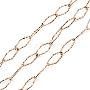 Ion Plating(IP) 304 Stainless Steel Textured Horse Eye Link Chains, Soldered, with Spool, Rose Gold, 15x7x1mm, about 16.40 Feet(5m)/Roll(CHS-I020-01B-RG)