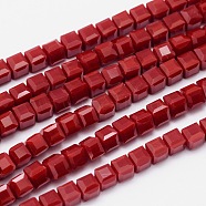 Faceted Cube Glass Bead Strands, Red, 2x2x2mm, Hole: 0.5mm, about 200pcs/strand, 15.7 inch(EGLA-E041-2mm-A01)