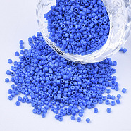 Baking Paint Cylinder Seed Beads, Uniform Size, Royal Blue, 1.5~2x1~2mm, Hole: 0.8mm, about 4000pcs/bag, about 50g/bag(SEED-Q036-02A-D01)