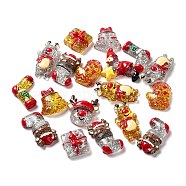 Translucent Resin Cabochons, Christmas Glitter Powder Cabochons, Deer & Gift Box & Christmas Socking, Mixed Shapes, Mixed Color, 19.5~35x20~26x7.5~11.5mm(RESI-G068-01)