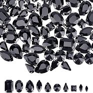 Sew on Rhinestone, Glass Rhinestone, Multi-strand Links, with Stainless Steel Settings, Garments Accessories, Faceted, Jet, 18x13x6.5mm, Hole: 1.2mm, 100pcs/box(RGLA-CA0001-02P-B)