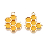 Alloy Pendants, with Enamel, Honeycomb, Golden, Gold, 21x17x1.5mm, Hole: 1.6mm(ENAM-R053-001B)