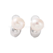 925 Sterling Silver Studs Earring, with Natural Pearl, Platinum, 11x8mm(EJEW-H002-24P)