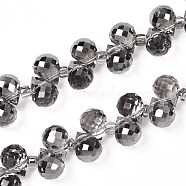Electroplate Transparent Glass Beads Strands, Pearl Luster Plated, Faceted, Teardrop, Gray, 6x5x5mm, Hole: 0.8mm, about 108pcs/strand, 16.14''(41cm)(EGLA-M030-01A-PL02)