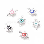 Brass Enamel Links connectors, for Jewish, Star of David with Evil Eye, Platinum, Mixed Color, 16x10x2mm, Hole: 1mm(ZIRC-F106-12P)