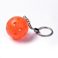 Plastic Pickleball Keychain, with Iron Ring, Round, Orange, 11.8cm(KEYC-C003-01B)