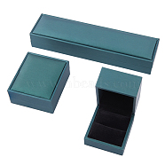 3pcs 3 styles PU Leather Jewelry Storage Boxes Set, Rectangle & Square Jewelry Case with Black Velvet Inside, for Bracelet, Necklace, Ring Storage, Dark Sea Green, 6.5~22x6~9x3.8~5.4cm, 1pc/style(CON-DC0001-07)