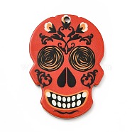 Printed 201 Stainless Steel Sugar Skull Pendants, Cinco de Mayo Charm, Orange Red, 40.5x28x2mm, Hole: 2mm(STAS-E174-01P-06)