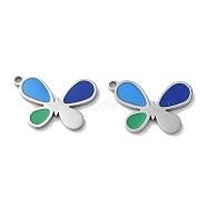 304 Stainless Steel Pendants, with Enamel, Butterfly Charm, Stainless Steel Color, 11x17x1.5mm, Hole: 1.2mm(STAS-C083-03P-01)