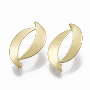 Smooth Surface Alloy Stud Earring Findings, with Steel Pin and Loop, Oval, Matte Gold Color, 25x14mm, Hole: 3mm, Pin: 0.7mm(X-PALLOY-T064-40MG)