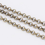 Iron Rolo Chains, Belcher Chain, Unwelded, with Spool, Lead Free and Nickel Free, Antique Bronze Color, Size: Chain: about 2mm in diameter, 1mm thick, about 32.8 Feet(10m)/roll(X-CH-S066-AB-FF)