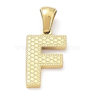 Ion Plating(IP) 316L Surgical Stainless Steel Pendants, Real 18K Gold Plated, Letter Charm, Textured, Letter F, 16.5x10x1.6mm, Hole: 3.5mm(STAS-Q247-01G-06)
