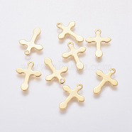 304 Stainless Steel Pendants, Cross, Real 24k Gold Plated, 16x12x0.8mm, Hole: 1.5mm(STAS-F207-30G)