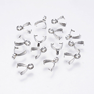 201 Stainless Steel Pendant Pinch Bails, Stainless Steel Color, 9x7x2.5mm, Hole: 2mm, Pin: 0.5mm(STAS-F138-01P-2.5x9mm)