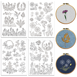 4 Sheets 11.6x8.2 Inch Stick and Stitch Embroidery Patterns, Non-woven Fabrics Water Soluble Embroidery Stabilizers, Plants, 297x210mmm(DIY-WH0455-171)