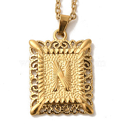 201 Stainless Steel Cable Chain Rectangle with Letter Pendant Necklaces, Golden, Letter N, 19.96 inch(50.7cm)(NJEW-M070-01G-N)