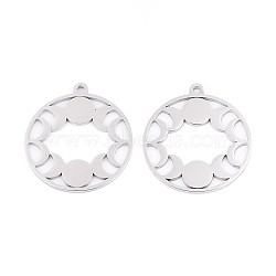 304 Stainless Steel Pendants, Flat Round with Moon Phase Charm, Anti-Tarnish, Stainless Steel Color, 29.5x26.5x1.5mm, Hole: 1.8mm(STAS-N108-32P)