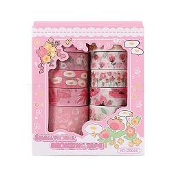 Flower Paper Decorative Tapes, for Arts, DIY Crafts, Journals, Planners, Scrapbook, Wrapping, Pink, 15mm, 10roll/set(PW-WG3437D-05)