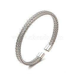 304 Stainless Steel Flat Mesh Chain Shape Open Cuff Bangle for Women, Stainless Steel Color, Inner Diameter: 1-7/8x2-3/8 inch(4.9x6.05cm) (BJEW-C033-08P)
