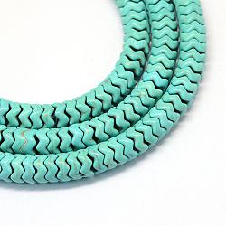 Synthetic Turquoise Gemstone Bead Strands, Wavy Edge, Dyed , Turquoise, 10x4~4.5mm, Hole: 1.5mm, about 133pcs/strand, 15.9 inch(TURQ-S282-30A)