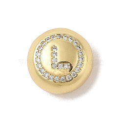 Rack Plating Brass & Cubic Zirconia Pendants, Cadmium Free & Lead Free, Long-Lasting Plated, Flat Round with Letter, Letter L, 13x7mm, Hole: 4x3mm(KK-Z047-07G-L-RS)