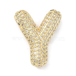 Rack Plating Brass Micro Pave Cubic Zirconia Pendants, Real 18K Gold Plated, Lead Free & Cadmium Free, Letter, Letter Y, 22.5x18.5x6.5mm, Hole: 4x2.5mm(KK-Q790-01Y-G)