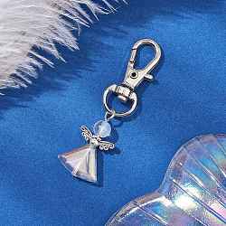 Angel Glass Pendant Decorations, Alloy Swivel Lobster Claw Clasps Charms for Bag Ornaments, Antique Silver, 56mm(HJEW-JM02782)