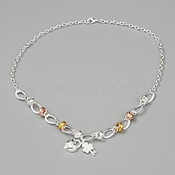 Popular Silver Color Plated Brass Key and Lock Bib Necklaces For Women, 18 inches(NJEW-BB12848)