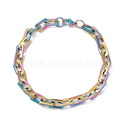 Vacuum Plating Rectangle 201 Stainless Steel Chain Bracelets, with Lobster Claw Clasps, Rainbow Color, 8-1/2 inch(215mm)(BJEW-N240-06M)