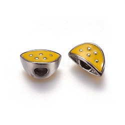304 Stainless Steel European Beads, with Enamel, Gold, 8x16x9mm, Hole: 5mm(STAS-J018-03P-03)
