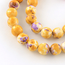 Dyed Natural Ocean White Jade Round Bead Strands, Gold, 6mm, Hole: 1mm, about 62pcs/strand, 15.7 inch(X-G-R295-6mm-11)