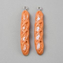 10Pcs Opaque Resin Pendants, Imitation Bread, Baguette, with Platinum Alloy Loop, Dark Orange, 47x9x5.5mm, Hole: 2mm(CRES-WH0017-06L-P)