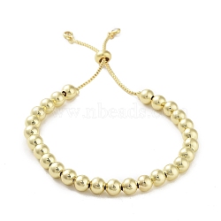 Adjustable Brass Round Beaded Slider Bracelets, with Box Chains, Real 18K Gold Plated, Inner Diameter: 2-3/8~3-5/8 inch(6.1~9.2cm)(BJEW-D039-31B-G)