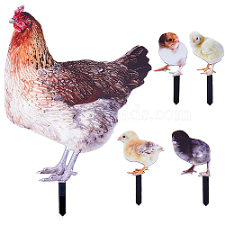 Double-sided Pattern Acrylic Garden Stake, Ground Insert Decor, Chick & Hen, Mixed Color, 96~235x38~164x2.5mm, 5pcs/set(AJEW-WH0348-02A)