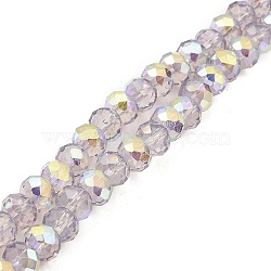 Baking Painted Transparent Glass Beads Strands, Imitation Opalite, Faceted, AB Color Plated, Round, Light Grey, 8x6.5mm, Hole: 1.4mm, about 63~65pcs/strand, 39~40cm(DGLA-A034-J8mm-B03)