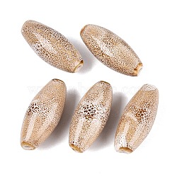 Vintage Handmade Porcelain Beads, Fancy Antique Glazed Porcelain, Oval, Wheat, 35.5~37.5x14.5~16.5mm, Hole: 2.5~3mm(PORC-N013-23-03)