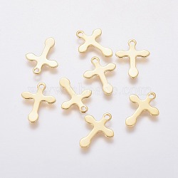 304 Stainless Steel Pendants, Cross, Real 24k Gold Plated, 16x12x0.8mm, Hole: 1.5mm(STAS-F207-30G)